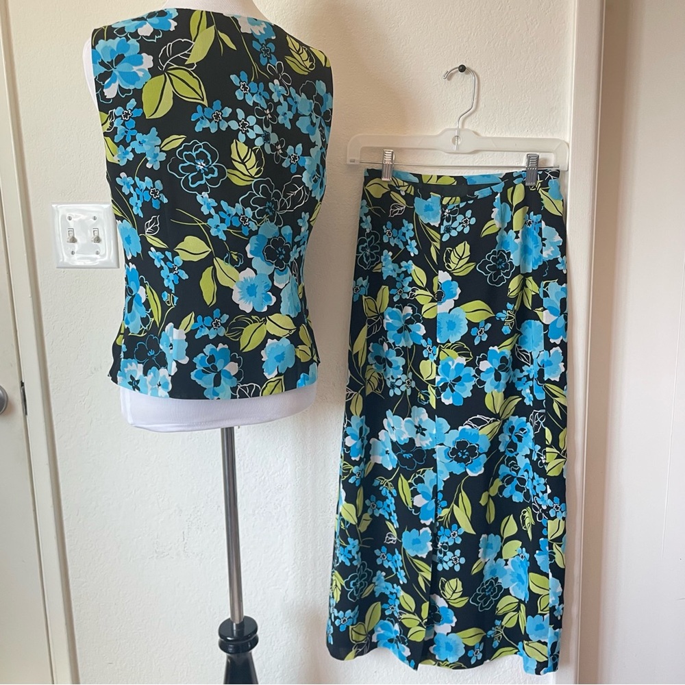 Annex Petite Blue Floral 2pc Skirt Matching Set Sleeveless Midi Small 2000s - Picture 13 of 13